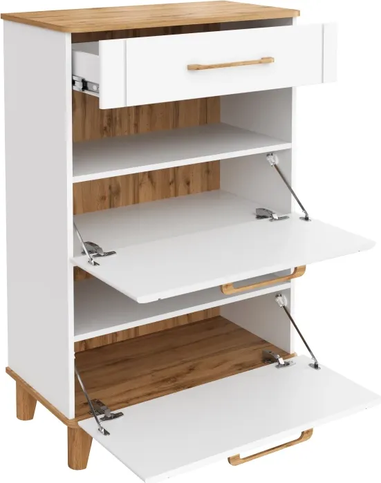 Тумба для обуви MODULA Карпин INV01T-3S-776/425/1181(02) (дуб натюрель/белый премиум) — фото 2