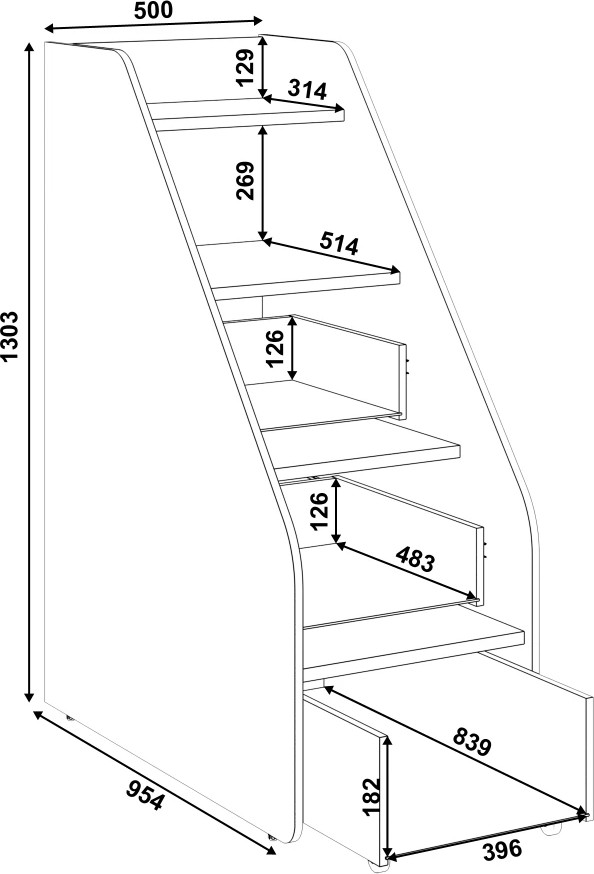Лестница для кровати MODULA Карпин INV01T-1D3S-500/954/1303(05) (дуб натюрель/серый) — фото 5
