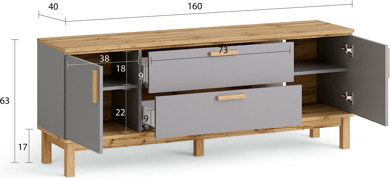 Тумба MODULA Вирелле INV06T-2D2S-1608/398/625(21) (BZ серый шифер/DI дуб натюрель) — фото 3