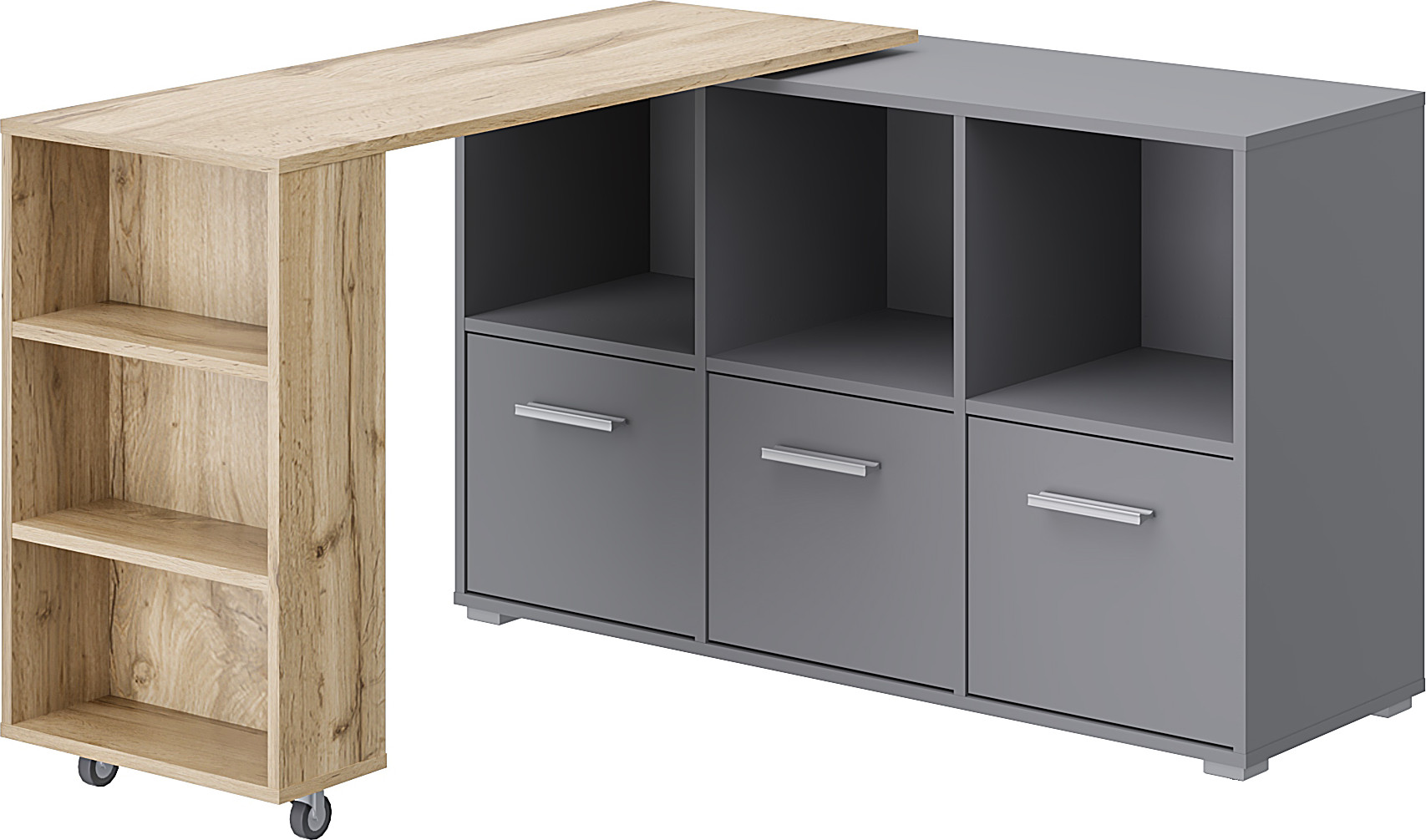 Тумба MODULA Кото INV09SP-3S-1369/420/758(22) (графит/дуб натюрель) — фото 2