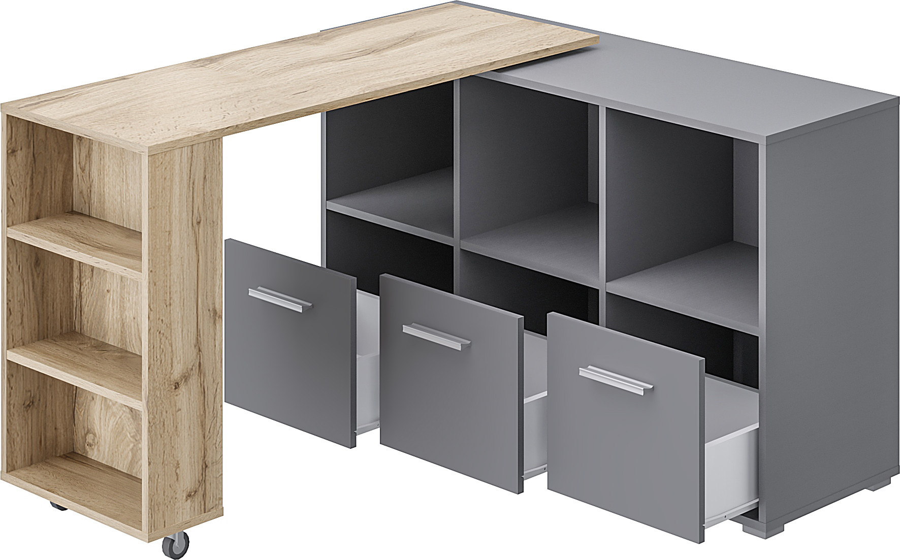 Тумба MODULA Кото INV09SP-3S-1369/420/758(22) (графит/дуб натюрель) — фото 3