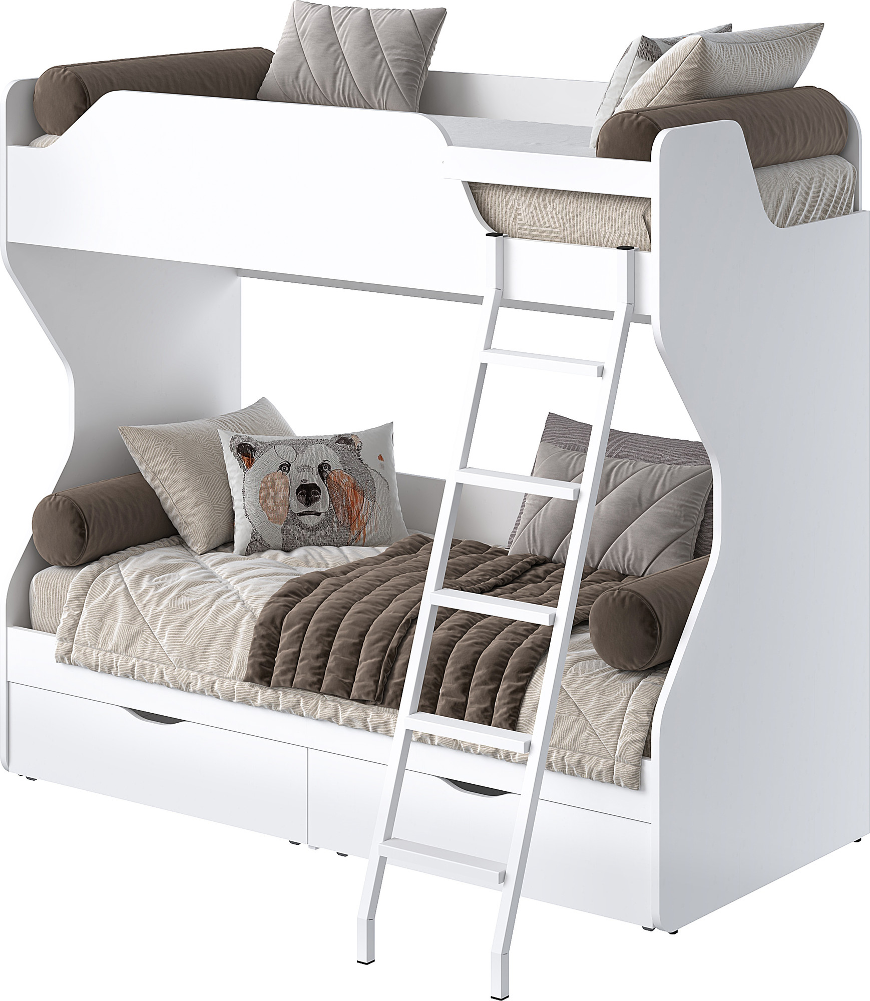 Лестница для кровати MODULA Ламелла INV05L-396/544/1561(20) (белый премиум металл+МДФ лестница) — фото 3