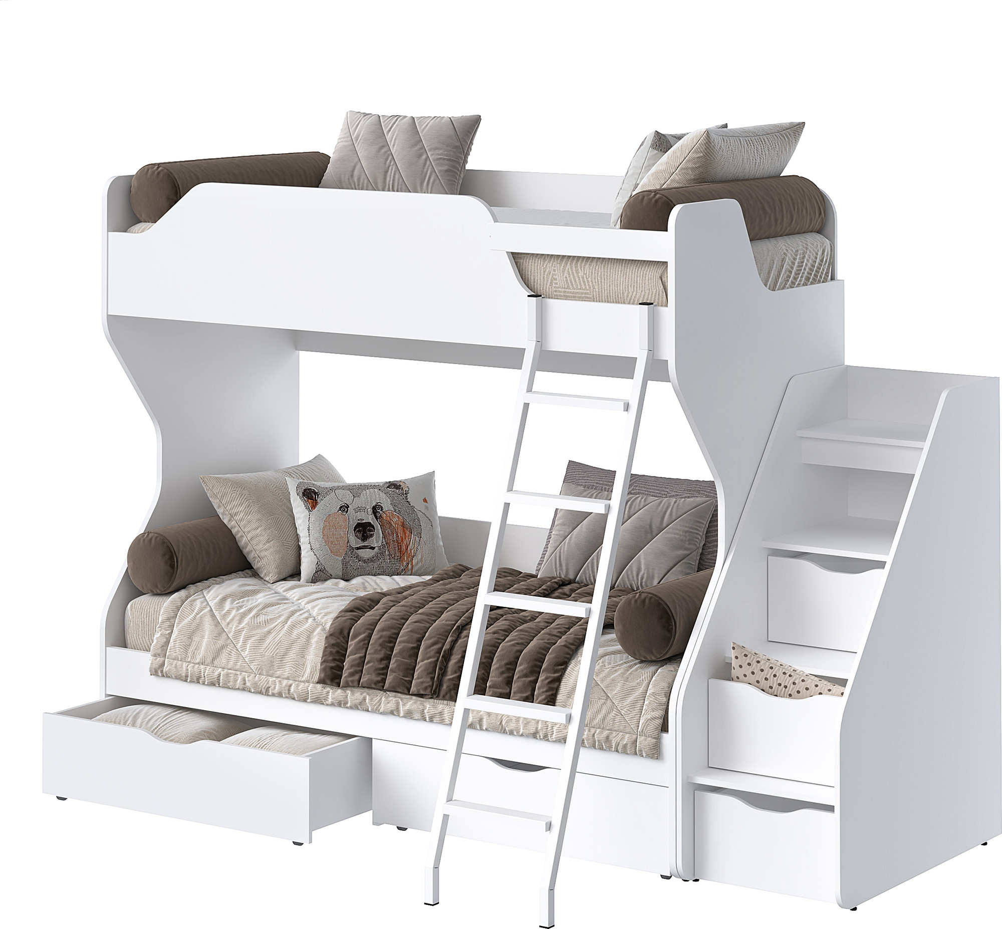 Лестница для кровати MODULA Ламелла INV05L-396/544/1561(20) (белый премиум металл+МДФ лестница) — фото 2