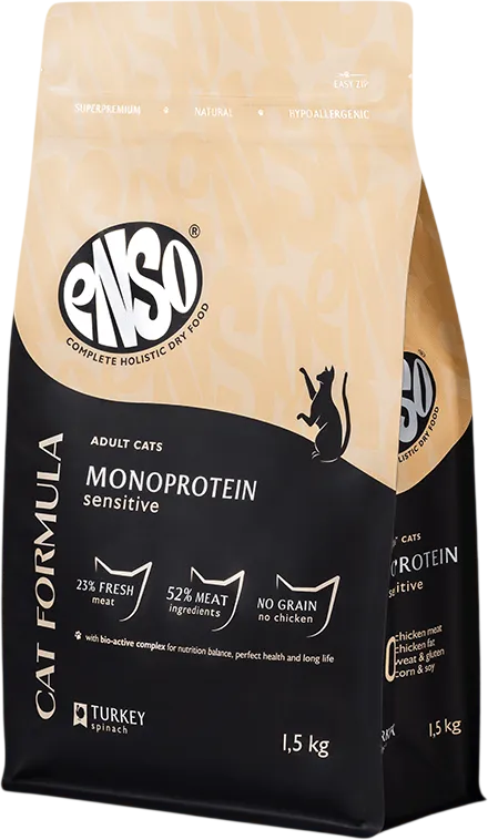 Сухой корм для кошек ENSO CF Monoprotein Чувств. пищеварение индейка шпинат / 020/251161 (1.5кг)