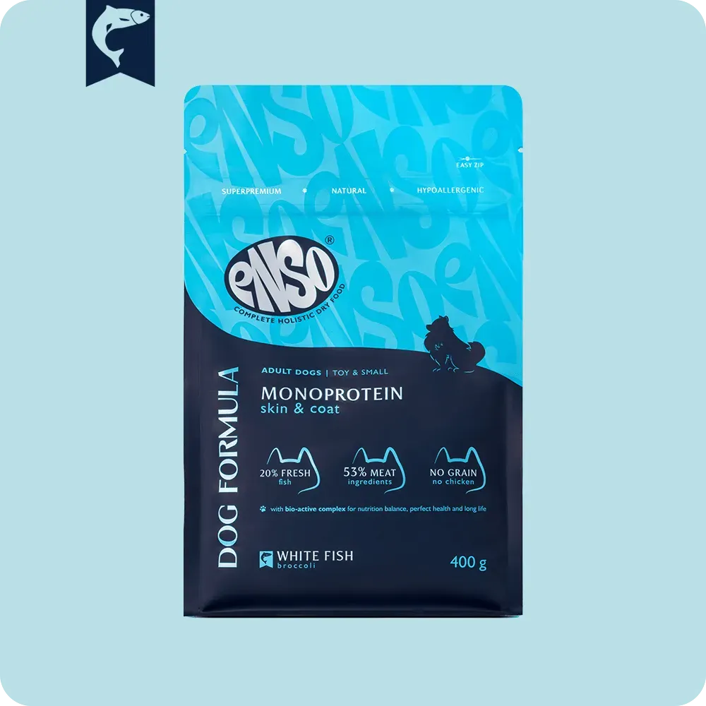 Сухой корм для собак ENSO DF Monoprotein Для мелк/мини белая рыба брокколи / 020/251215 (400г) — фото 2