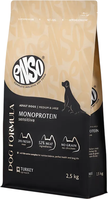 Сухой корм для собак ENSO DF Monoprotein Для сред/круп индейка шпинат / 020/251406 (2.5кг)
