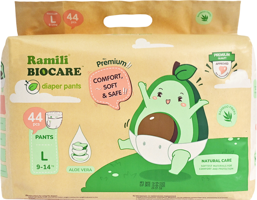 Подгузники-трусики детские Ramili Biocare Large / LP44 (L, 44 шт)