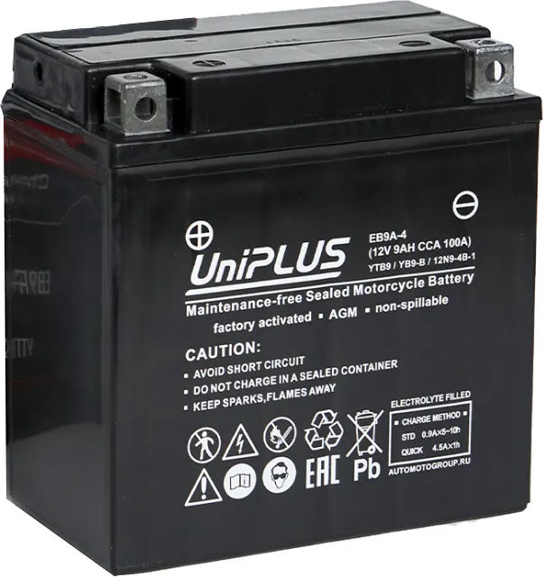 Мотоаккумулятор UniPLUS HP (1) 100A 12N9-4B-1 / EB9A-4 (9А/ч)