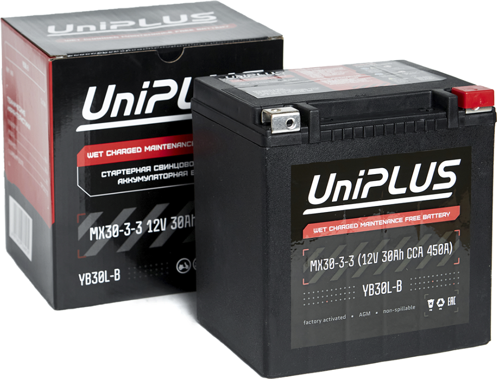 Мотоаккумулятор UniPLUS PS (0) 450A YIX30L / MX30-3-3 (30А/ч) — фото 2