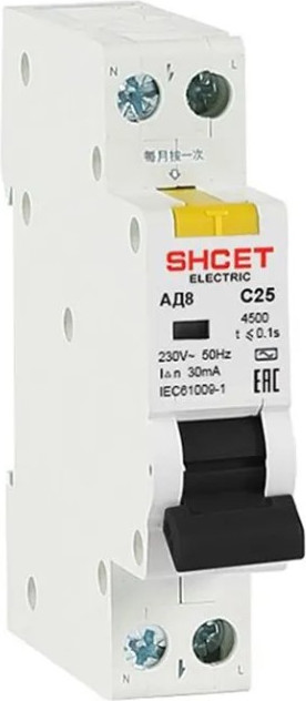 Дифференциальный автомат SHCET АД 8 1Р 32А 30мА (4.5кА) / S0001847