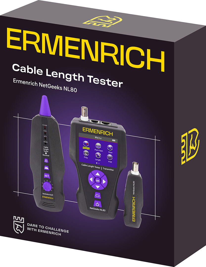 Кабельный тестер Ermenrich NetGeeks NL80 Измеритель длины кабеля / 85673 (фиолетовый) — фото 2