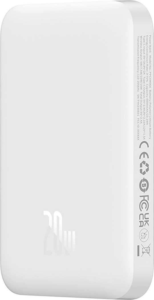 Портативное зарядное устройство Baseus Magnetic Mini Air Wireless Fast Charge 6000мАч / P10059003222-00 (белый) — фото 2