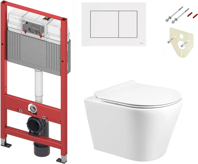 Унитаз подвесной с инсталляцией Grado GD-W201T + TECE Kit 9400413 (с кнопкой смыва)