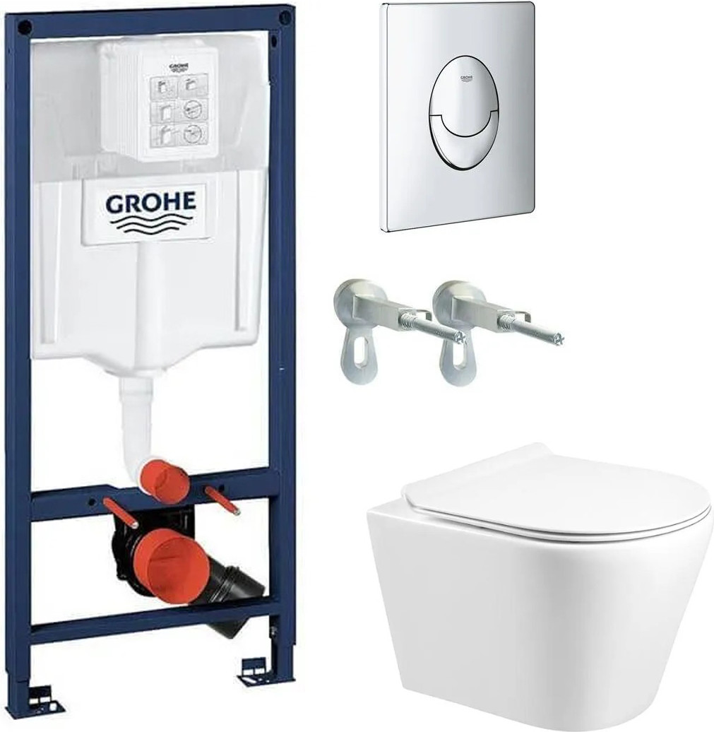 Унитаз подвесной с инсталляцией Grado GD-W201T + GROHE Rapid SL 38721001 (с кнопкой смыва)