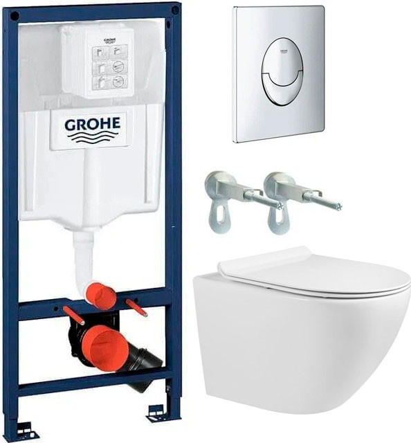 Унитаз подвесной с инсталляцией Grado GD-W203T + GROHE Rapid SL 38721001 (с кнопкой смыва)