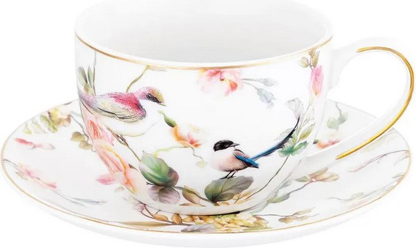 Чашка с блюдцем Elan Gallery Певчие птички New Bone China / 730780