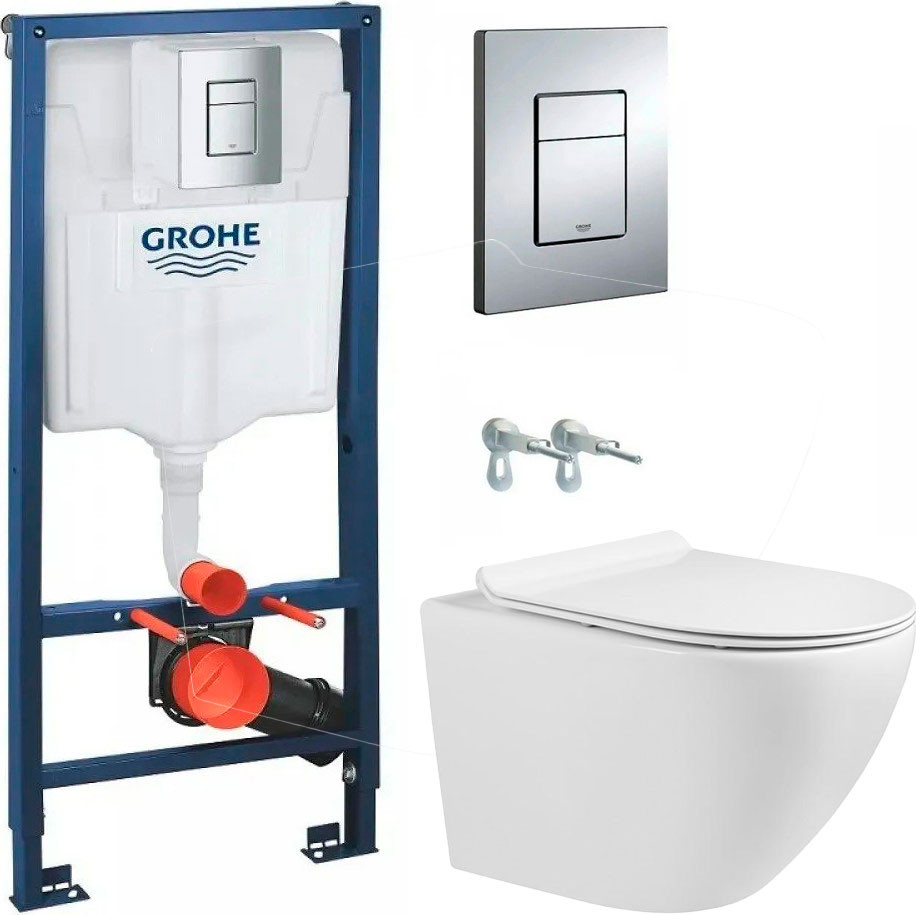 Унитаз подвесной с инсталляцией Grado GD-W203T + GROHE Rapid SL 38772001 (с кнопкой смыва)