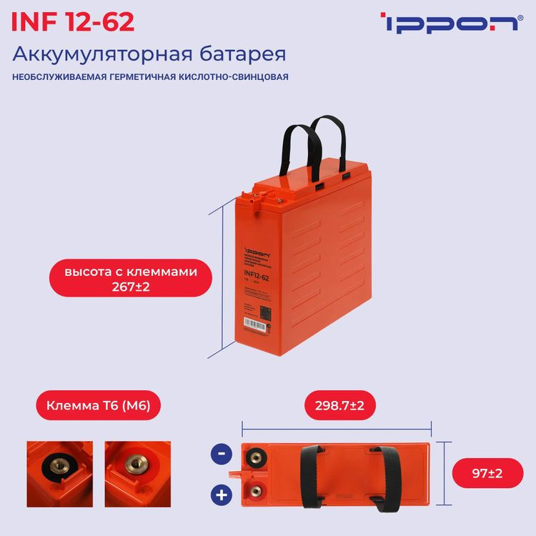 Аккумуляторная батарея IPPON INF12-062 / 2005318 — фото 4