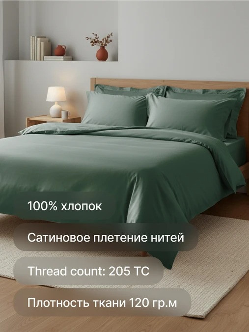 Комплект постельного белья GoodNight Just Sateen Евро / 437077 (олива, 50x70) — фото 4