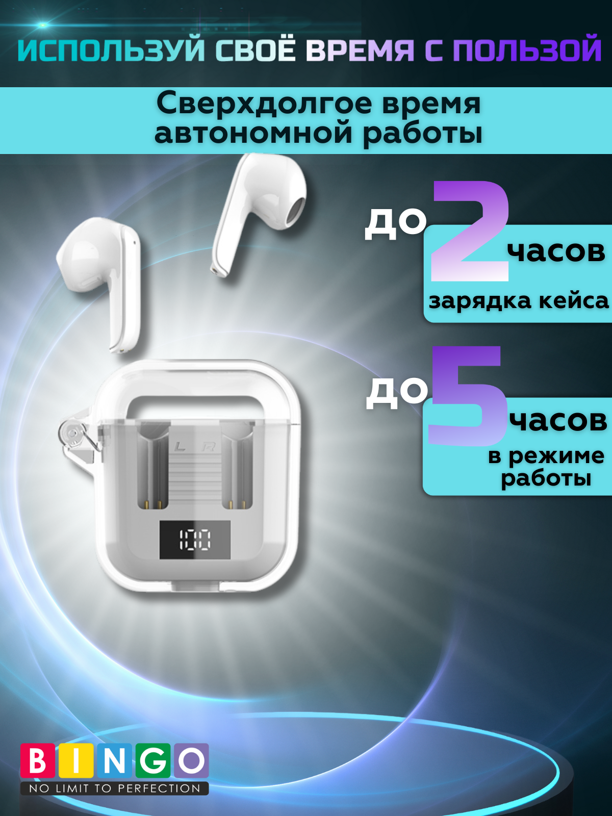 Беспроводные наушники Bingo TM90 (белый) — фото 4