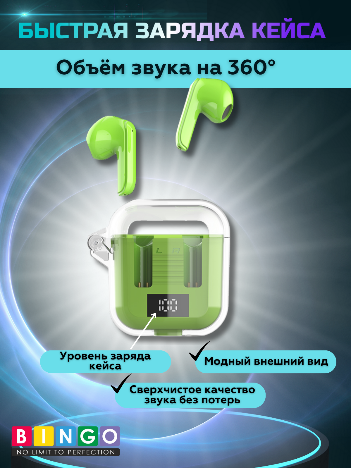 Беспроводные наушники Bingo TM90 (зеленый) — фото 3