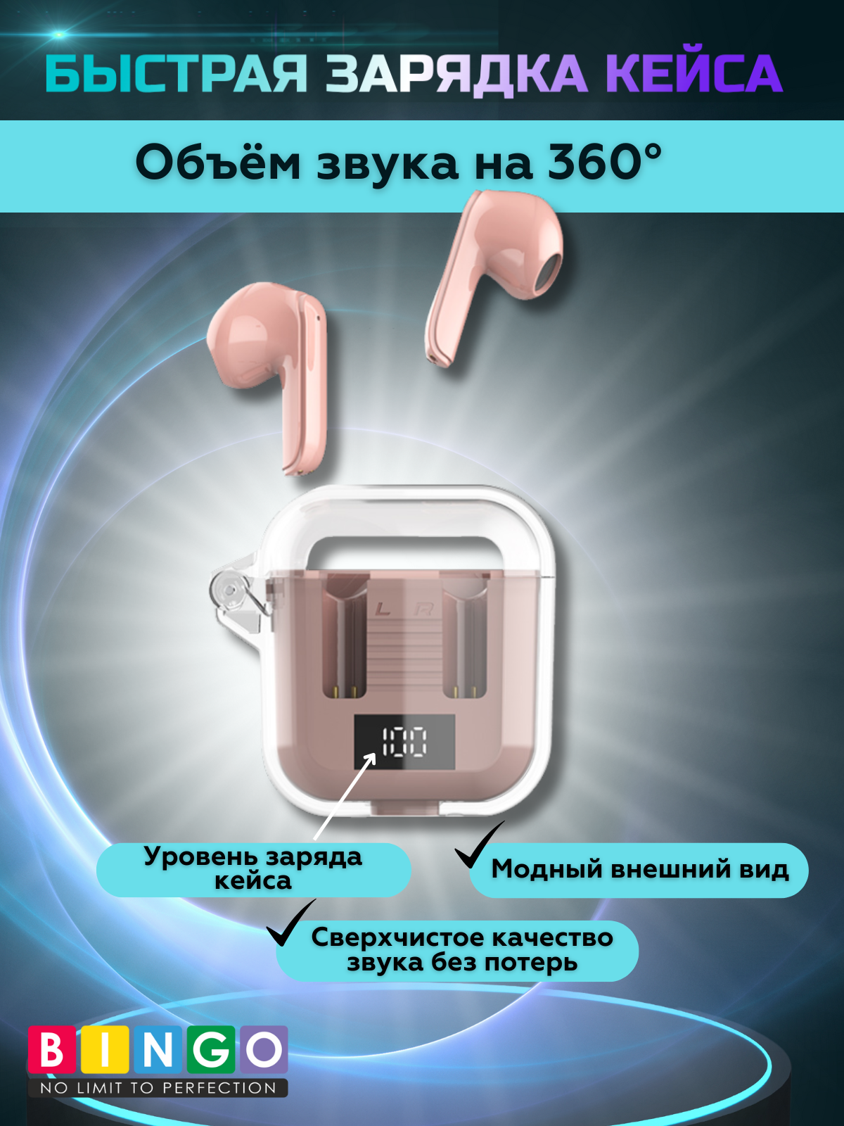 Беспроводные наушники Bingo TM90 (фиолетовый) — фото 3