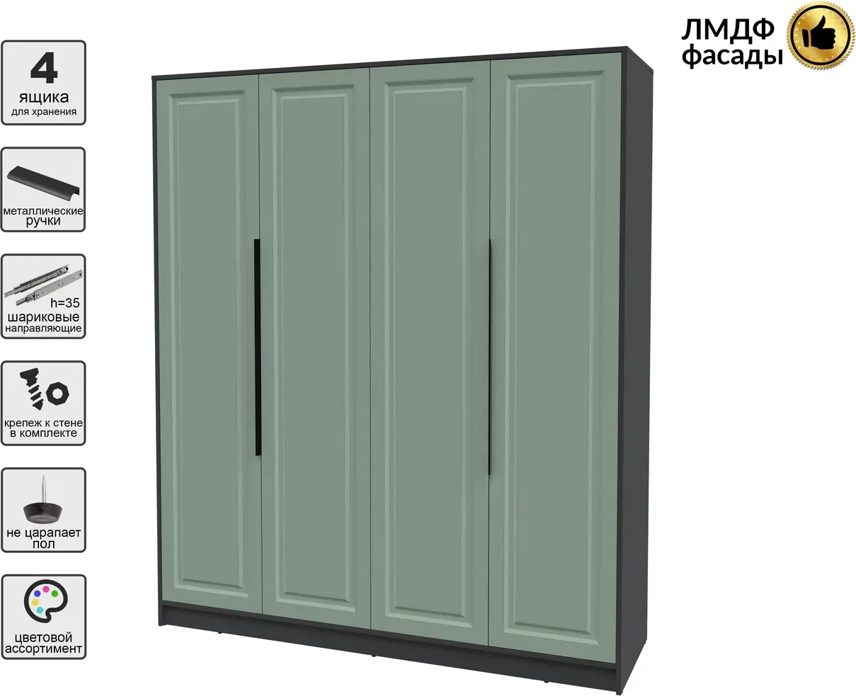 Шкаф Interline Концепт КТ-Ш4 Деко (антрацит/мята) — фото 2