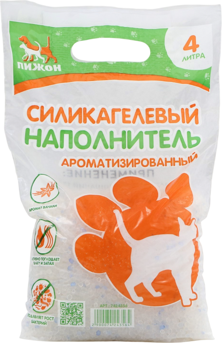Наполнитель для туалета Пижон Силикагелевый / 7424356 (ваниль, 4л)