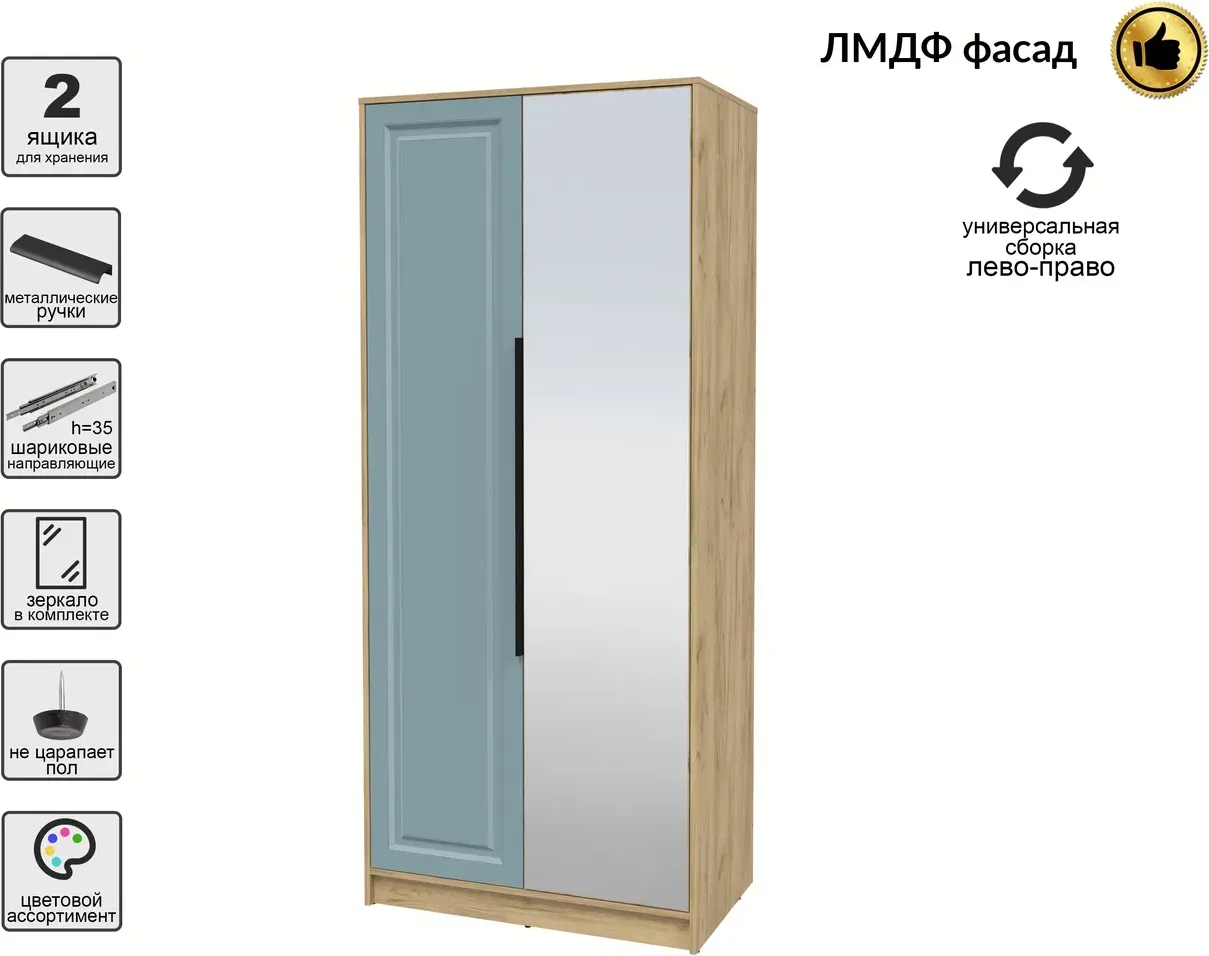 Шкаф Interline Концепт КТ-Ш2з Деко (дуб золотой/океан) — фото 2