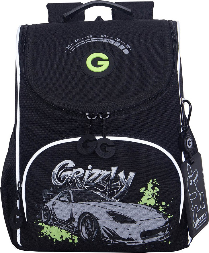 Школьный рюкзак Grizzly RAm-685-6 (черный/салатовый)