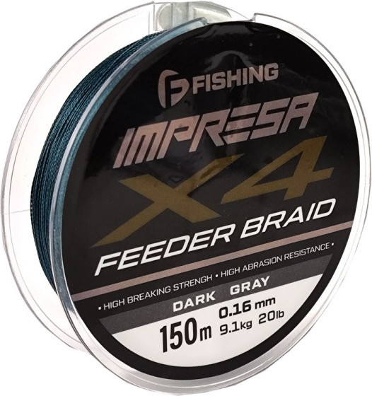 Леска плетеная F-Fishing Impresa Braid PE X4 Feeder 150м Dark Grey 0.16мм / FIMB1504-016