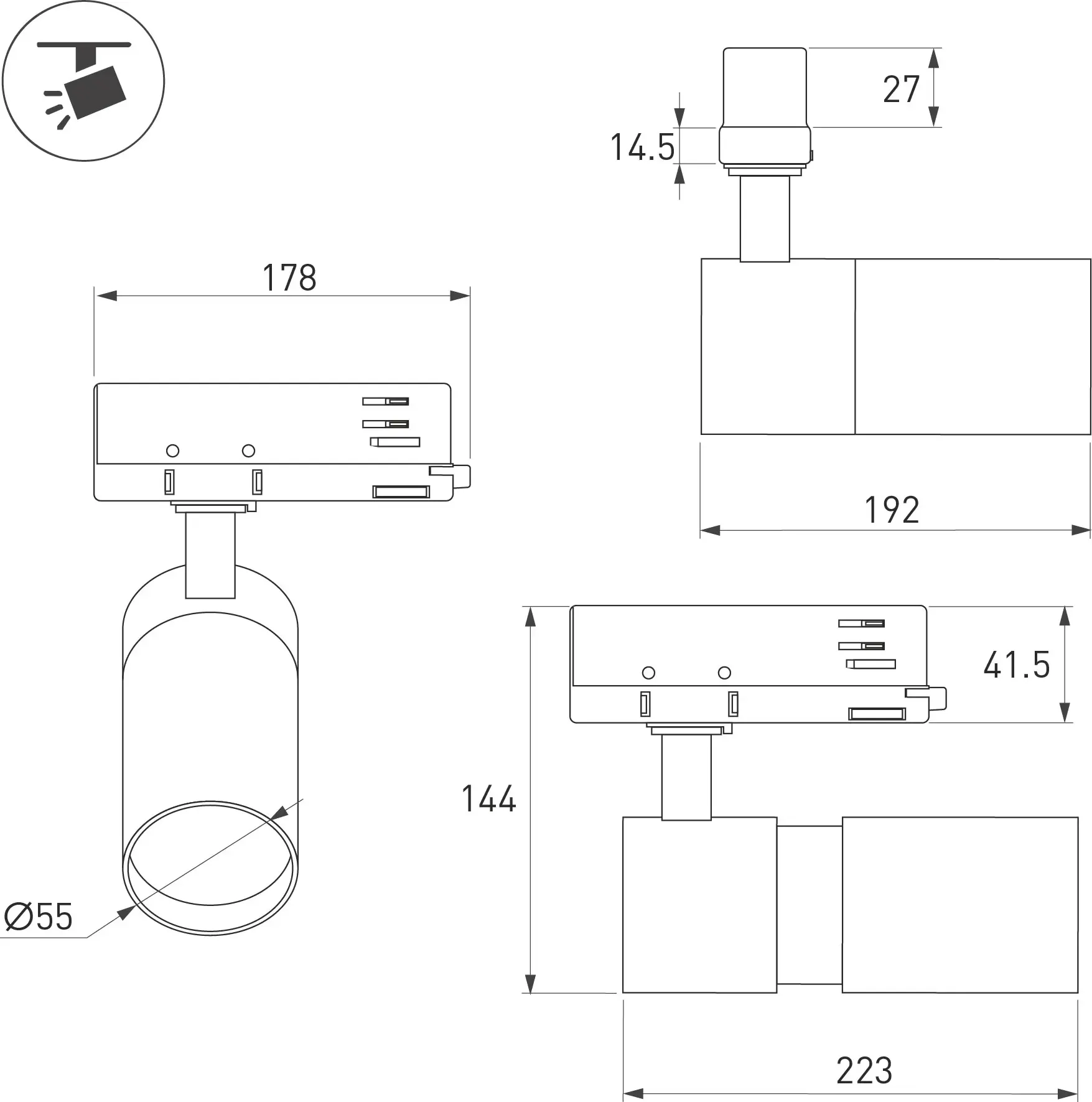 Трековый светильник Arlight LGD-ARTEMIS-TRACK-4TR-R55-12W Day4000 WH 8-80 deg / 057881 — фото 2