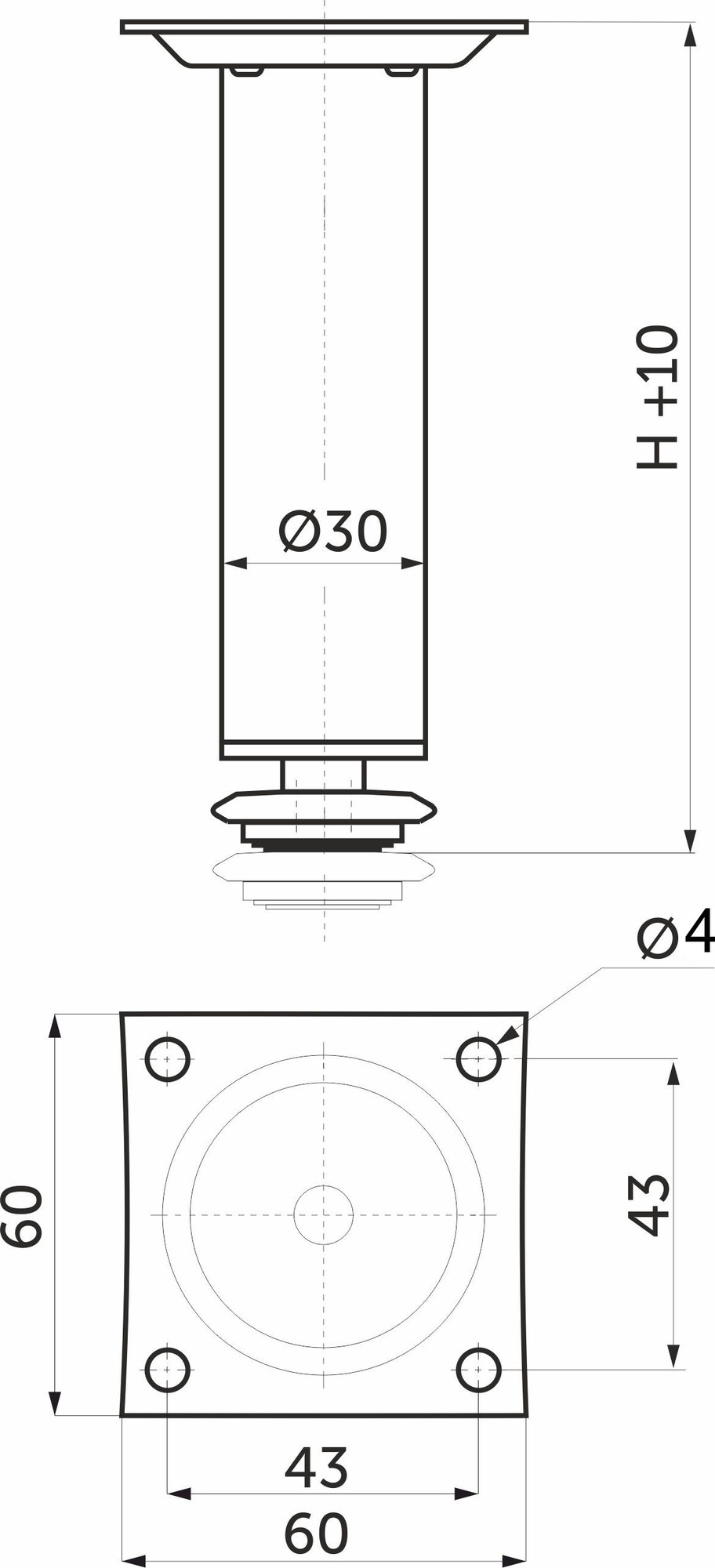 Опора мебельная AKS D-150 h150 d30 / 112 792 (черный матовый) — фото 3