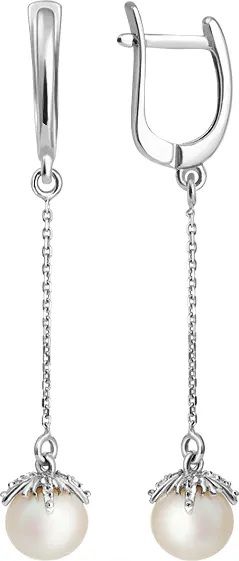 Серьги из белого золота Кристалл CJ19600226773 (с фианитами и жемчугом)