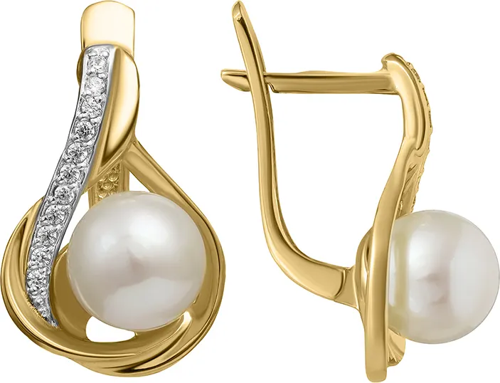 Серьги из красного золота Кристалл CN50600226773 (с фианитами и жемчугом)