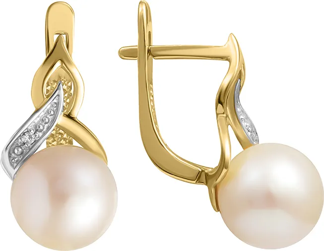 Серьги из желтого золота Кристалл CN50700226773 (с фианитами и жемчугом)