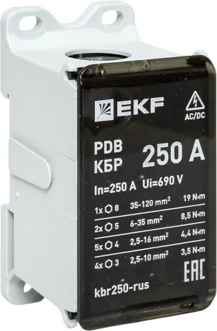 Распределительный блок на DIN-рейку EKF PROxima КБР 250A / kbr250-rus