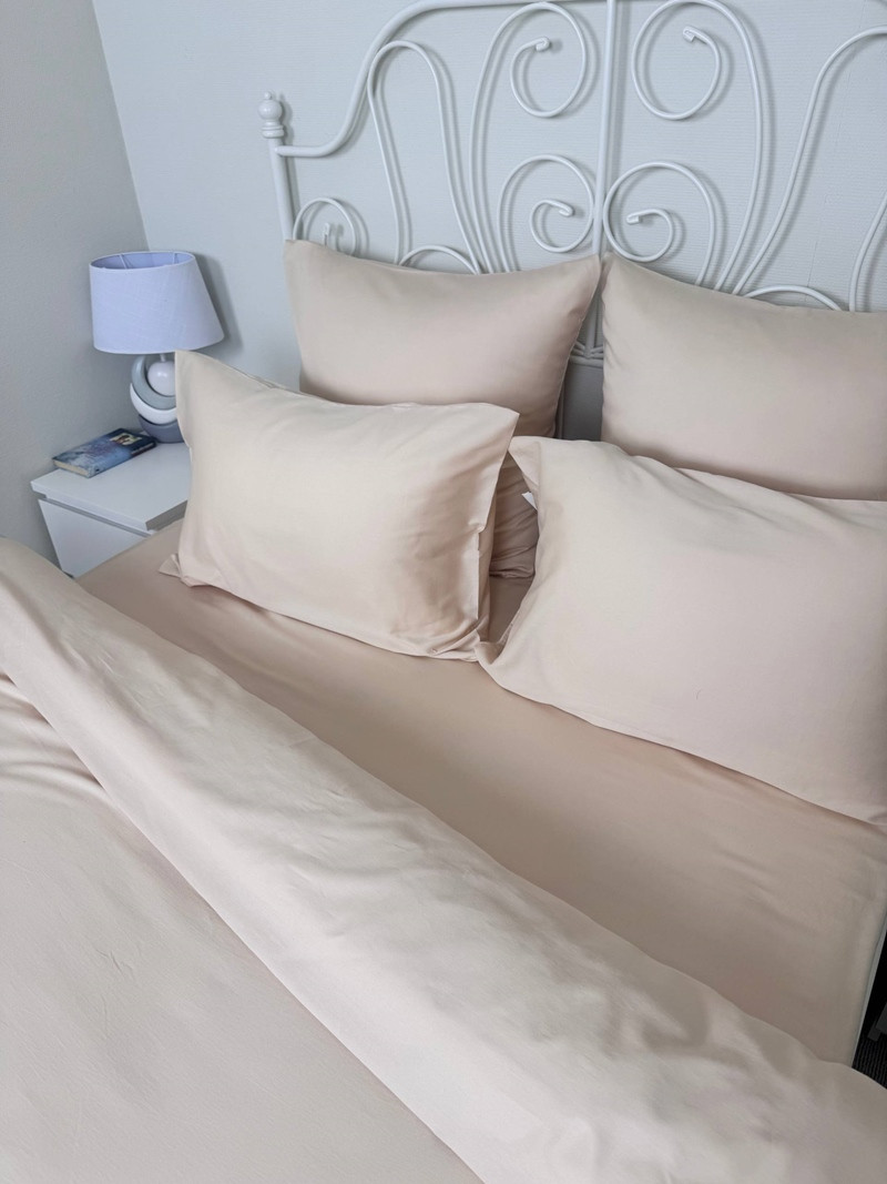 Комплект постельного белья Реноме Семейный Темно-синяя коллекция OS-009 (сатин, бежевый) — фото 5