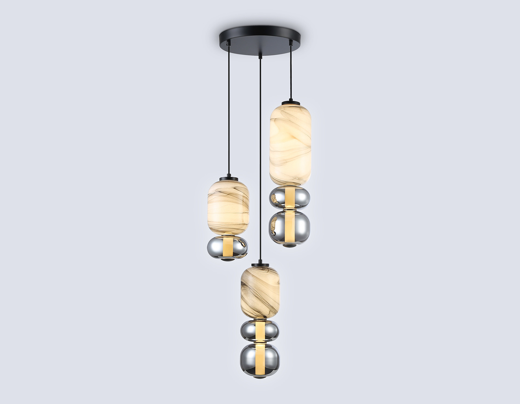 Люстра Ambrella LH11036/3 BK/MG/SM (черный/мраморно-серый/дымчатый)