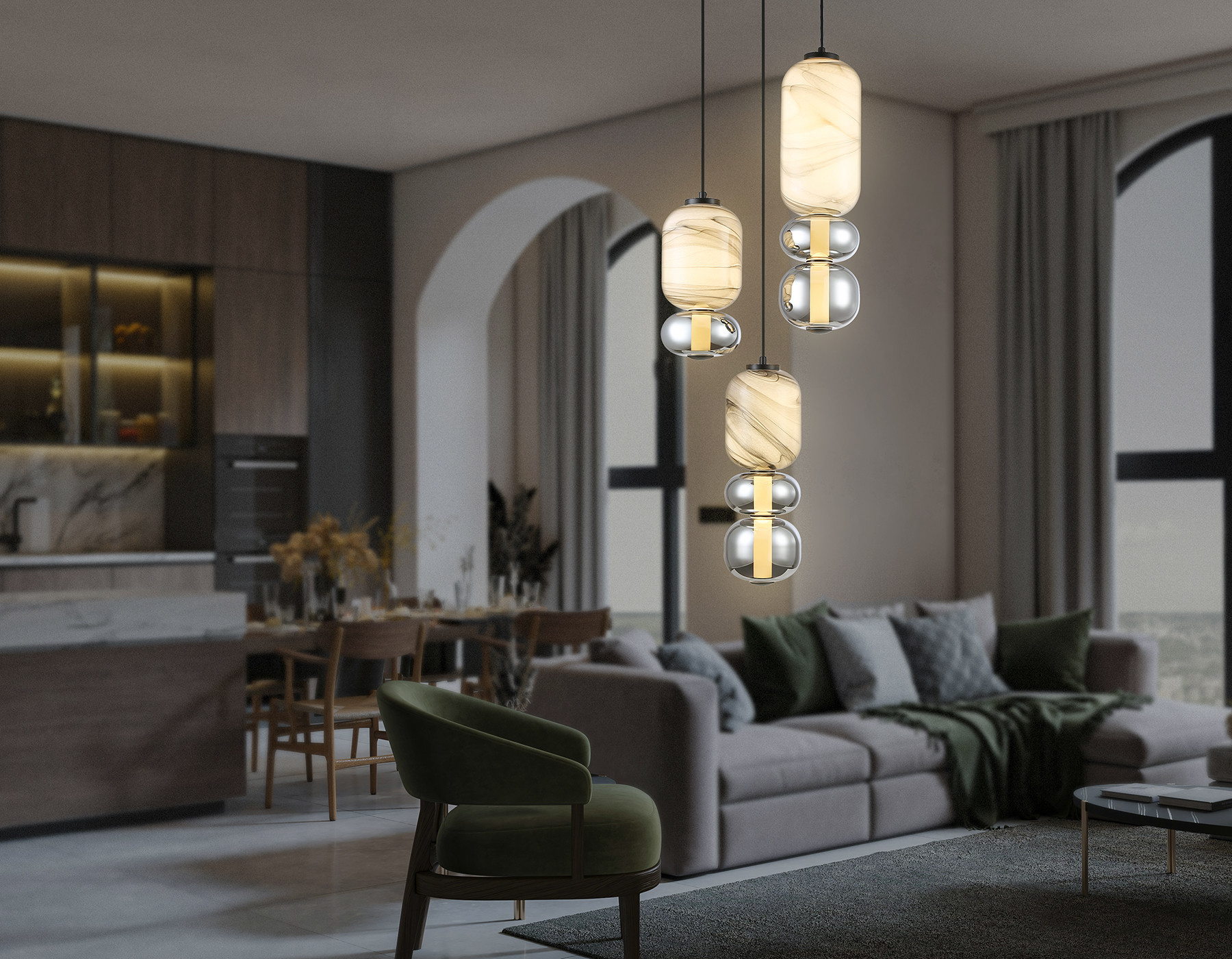 Люстра Ambrella LH11036/3 BK/MG/SM (черный/мраморно-серый/дымчатый) — фото 6