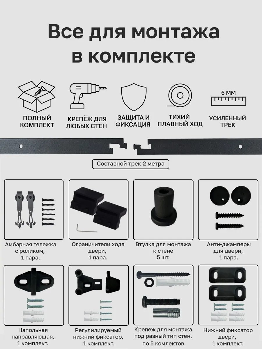 Комплект фурнитуры для раздвижных дверей Asvik 15/2 — фото 5