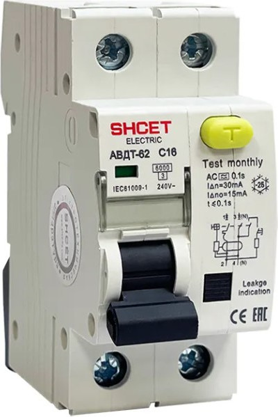 Дифференциальный автомат SHCET АВДТ-62 1Р+N 20А 30мА (6кА) тип А / S0003317