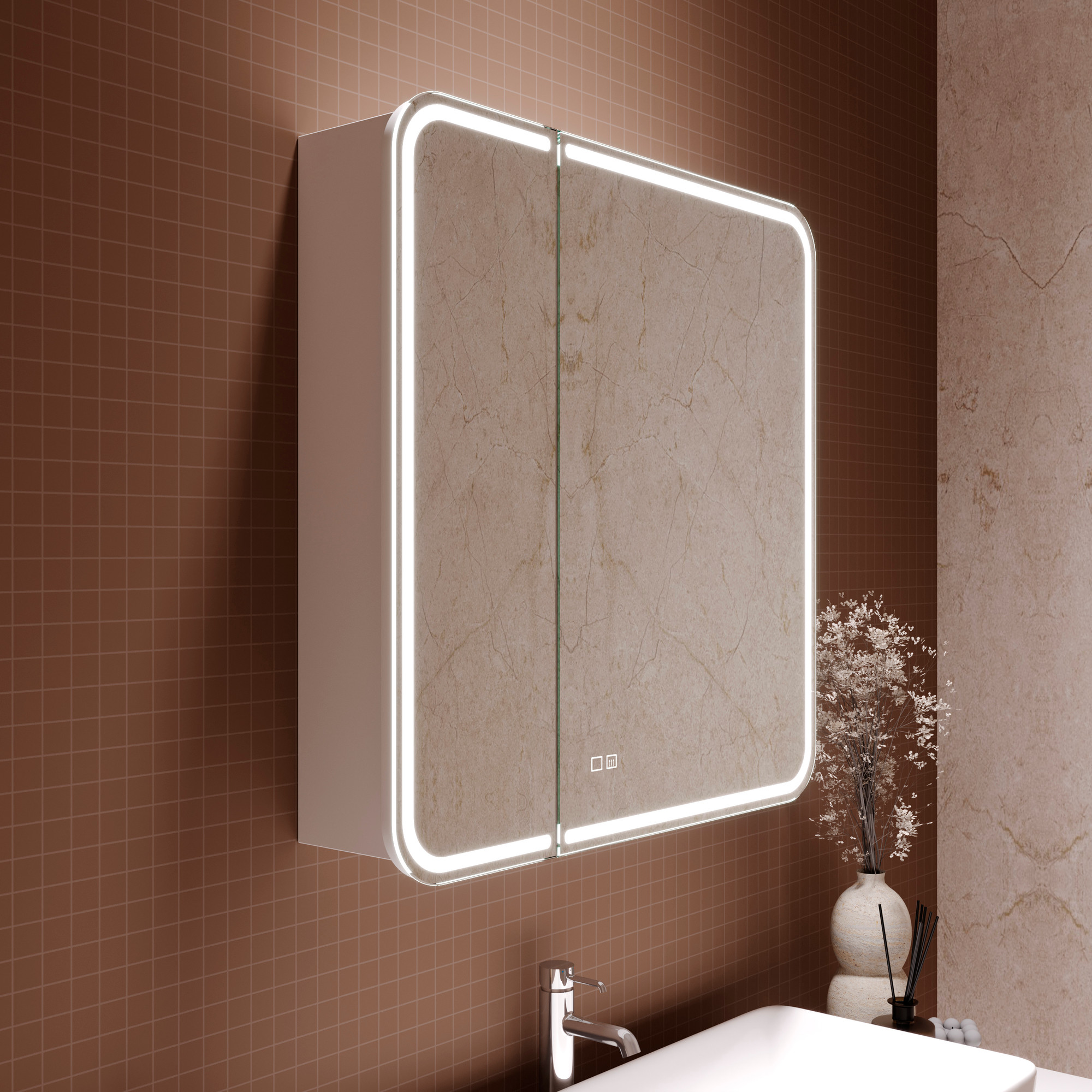 Шкаф с зеркалом для ванной Silver Mirrors Alliance 2 80.5x80 Slim / LED-00002920