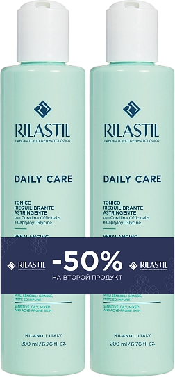 Тоник для лица Rilastil Daily Care Восстанавливающий тоник для жирной кожи 1+1 (2x200мл)