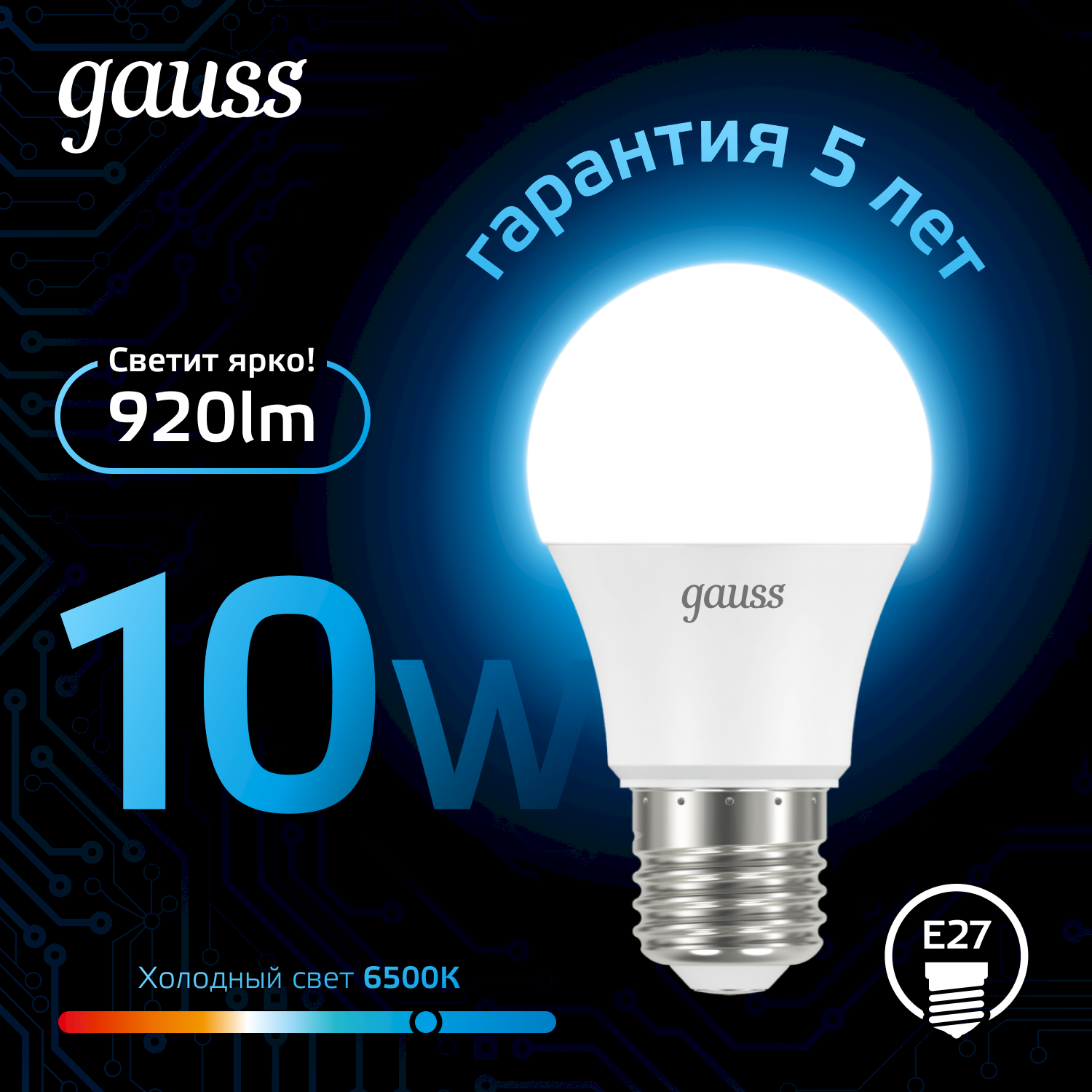 Лампа Gauss A60 10W 920lm 6500K E27 LED / 102502310 — фото 2
