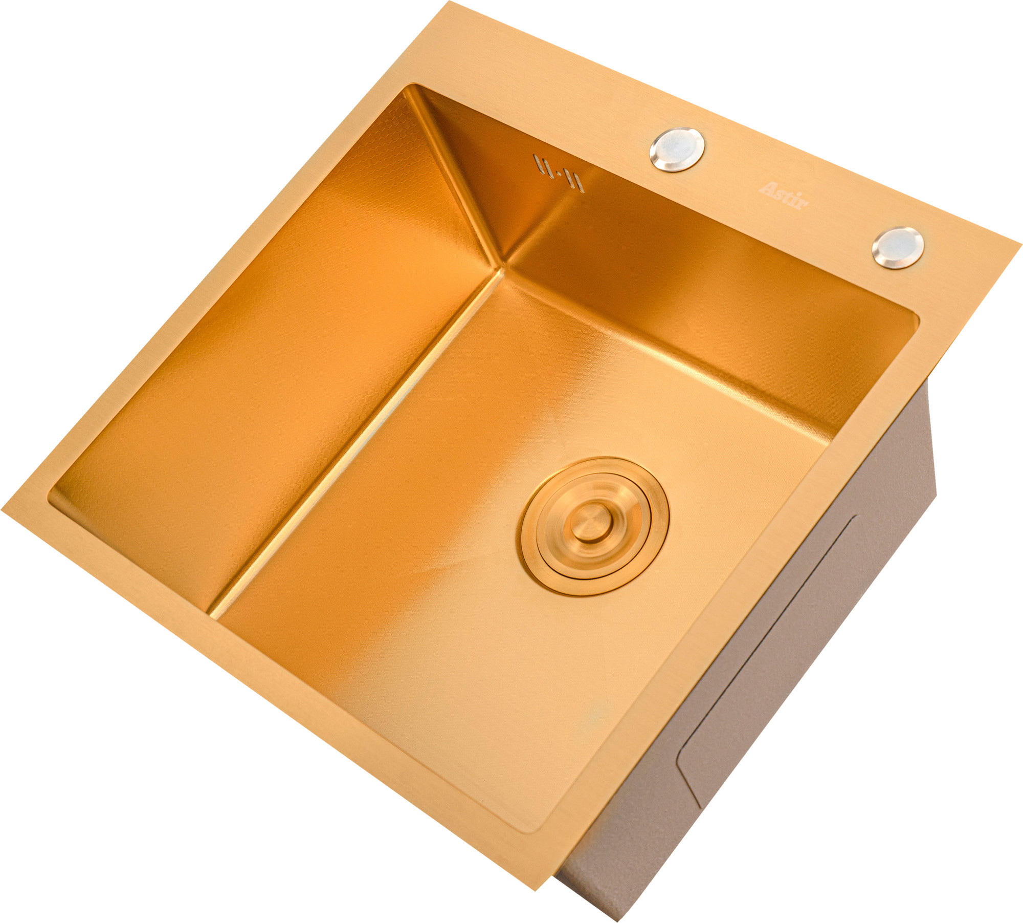 Мойка кухонная Astir Decor PVD Gold 50x50G (с сифоном, дозатором и коландером) — фото 3