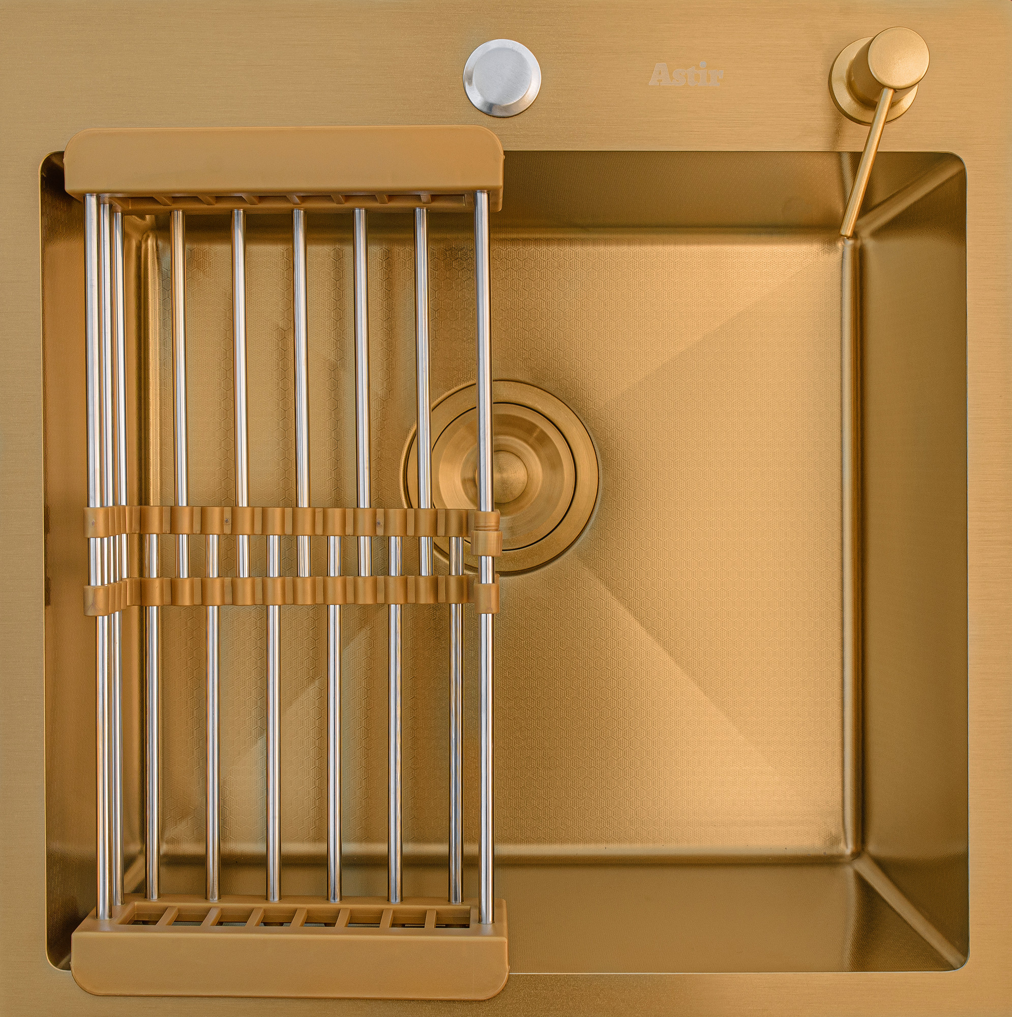 Мойка кухонная Astir Decor PVD Gold 50x50G (с сифоном, дозатором и коландером)