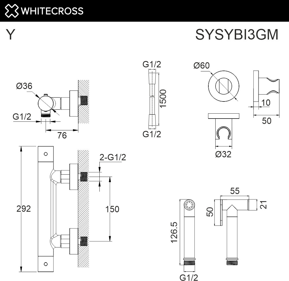 Гигиенический душ со смесителем Whitecross SYSYBI3GM (оружейная сталь) — фото 2