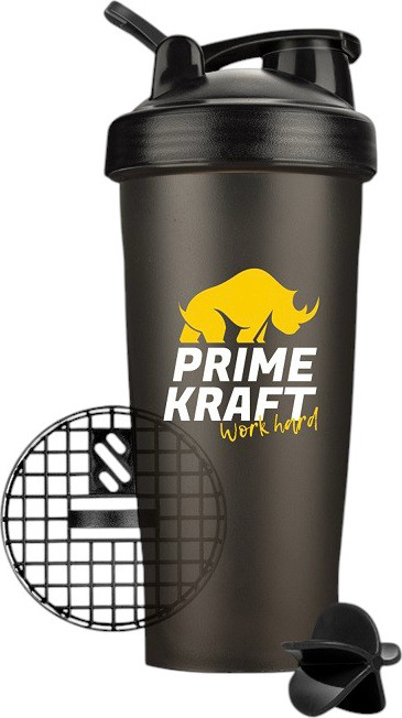 Шейкер спортивный Prime Kraft С логотипом (600мл, черный)