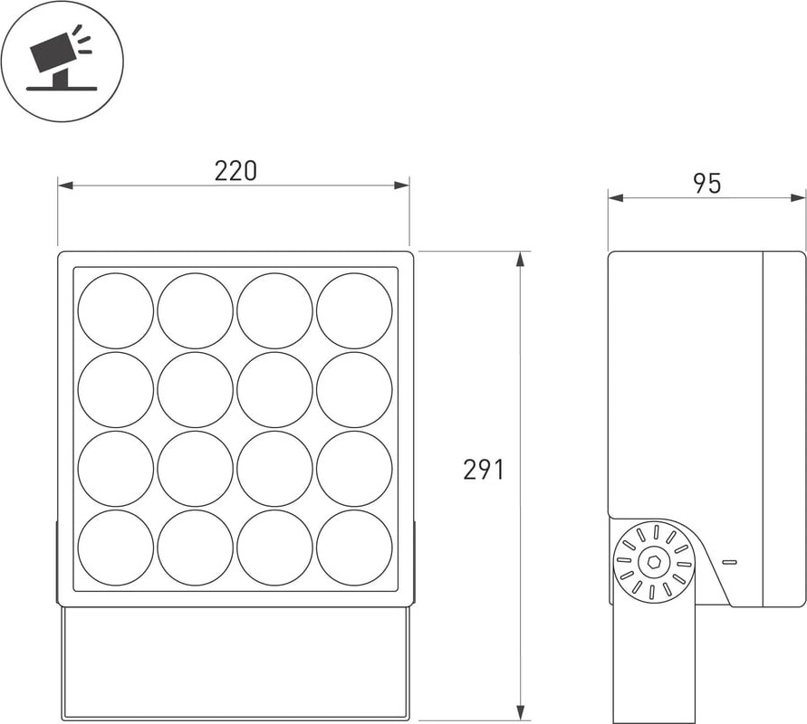 Прожектор Arlight ALT-BLOCK-S220x220-50W Day4000 GR 36 deg 230V IP66 / 055260 — фото 3